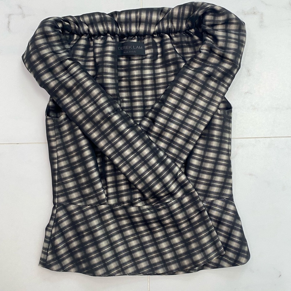 Derek Lam Plaid Wrap Collar Top